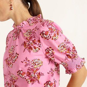 J.Crew - SMOCKED PUFF-SLEEVE TOP IN MARIGOLD BOUQUETS